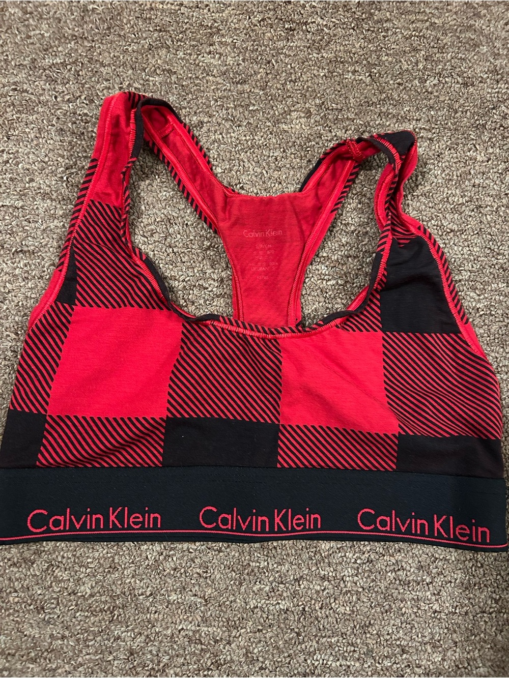 Calvin Klein Red & Black Plaid Racerback Bralette